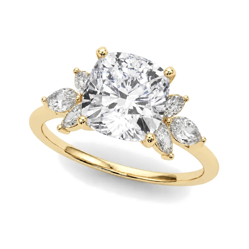 Perla cushion lab-grown diamond engagement ring, 2 ct center, yellow gold
