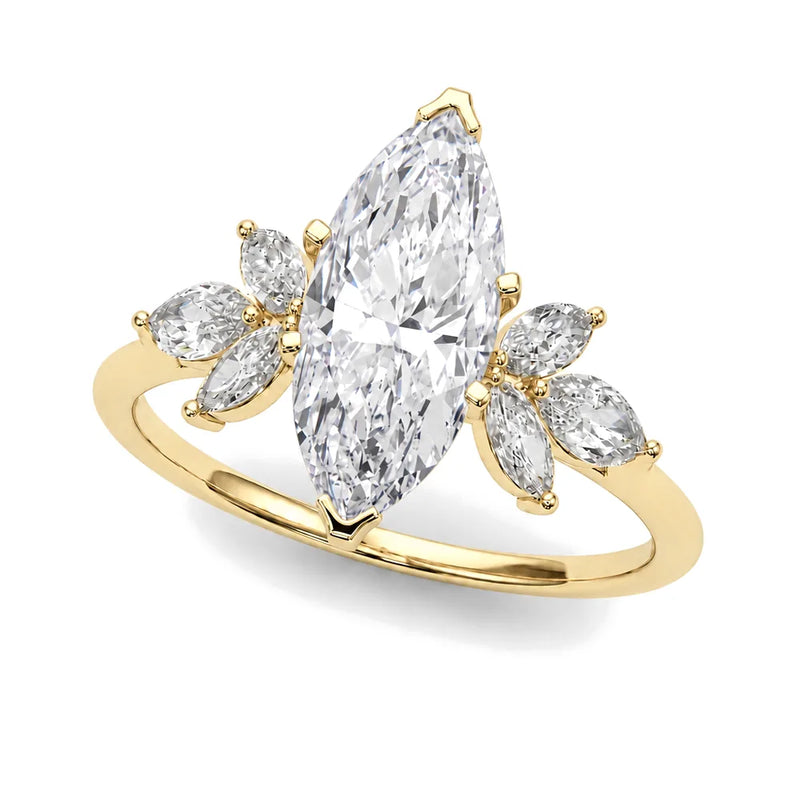 Perla marquise lab-grown diamond engagement ring, 2 ct center, yellow gold