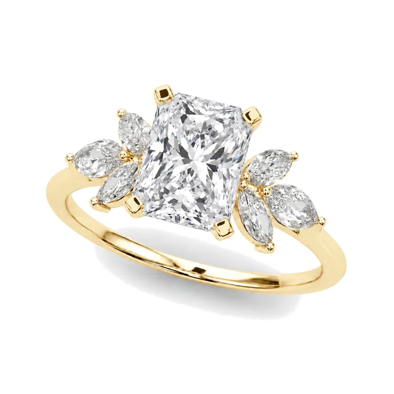 Perla radiant lab-grown diamond engagement ring, 2 ct center, yellow gold