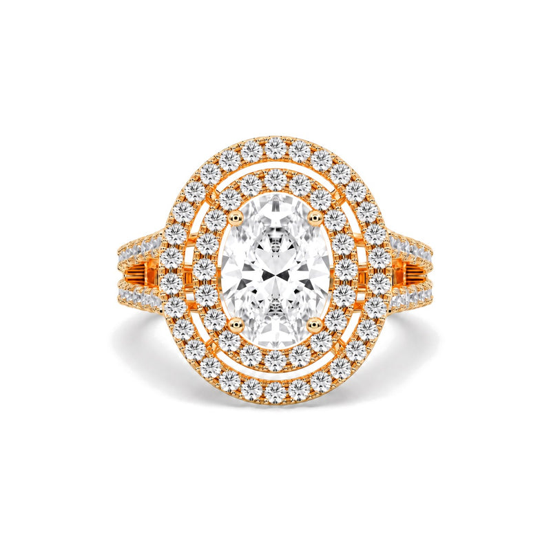 Regina oval lab-grown diamond engagement ring, 2 ct center stone, yellow gold