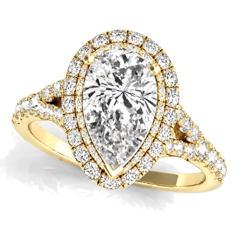 Regina pear lab-grown diamond engagement ring, 2 ct center, yellow gold