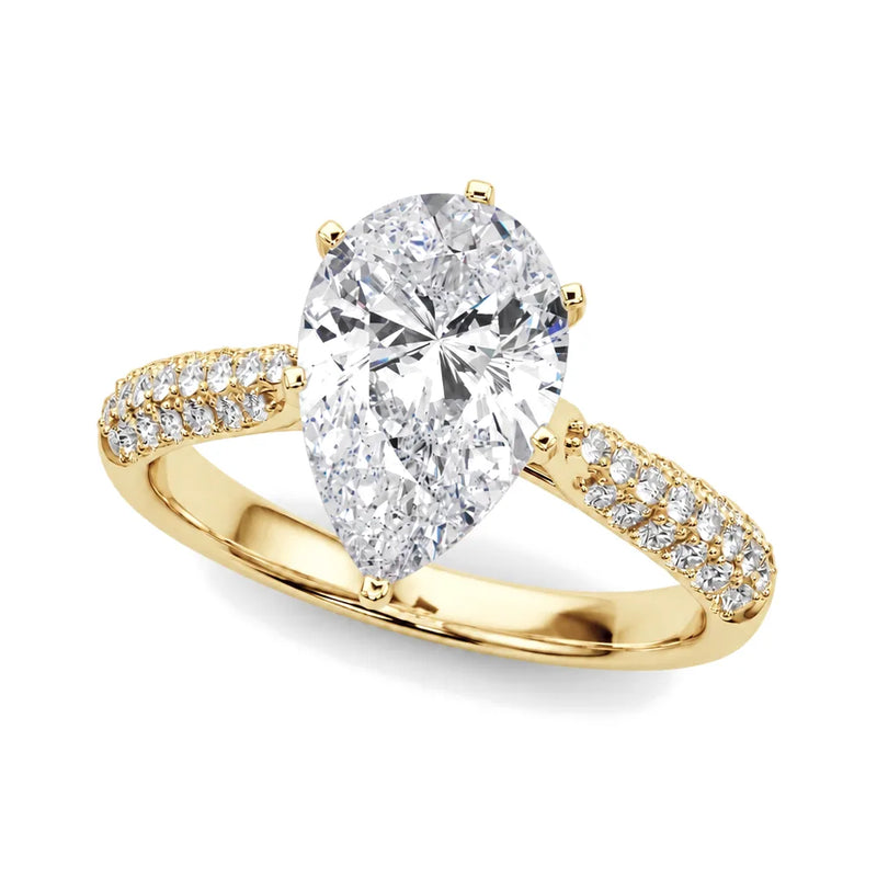 Renata pear lab-grown diamond engagement ring, 2 ct center, yellow gold