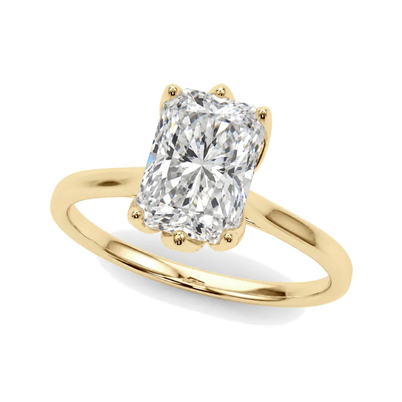 Sabrina radiant lab-grown diamond engagement ring, 2 ct center, yellow gold