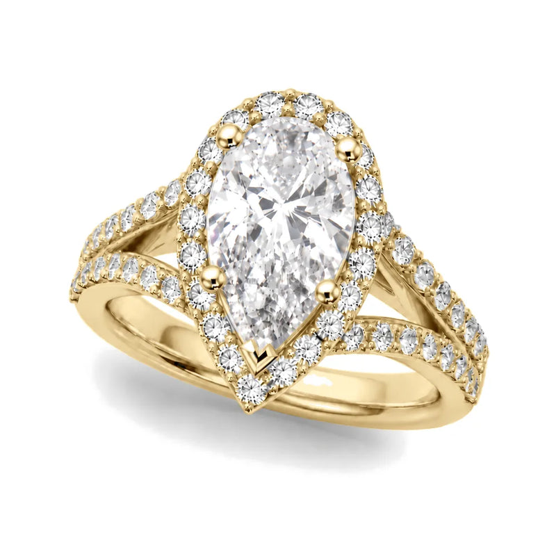 Sera pear lab-grown diamond engagement ring, 2 ct center, yellow gold