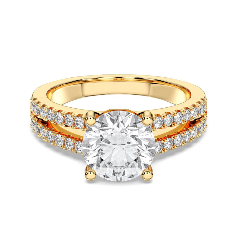 Sienna round lab-grown diamond engagement ring, 2 ct center stone, yellow gold