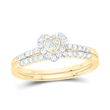  1/3CTW Diamond Heart Single Halo Bridal Wedding Engagement Ring Set- 10K Yellow Gold