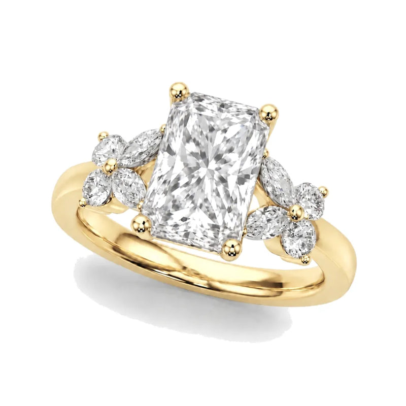 Valentina radiant lab-grown diamond engagement ring, 2 ct center, yellow gold