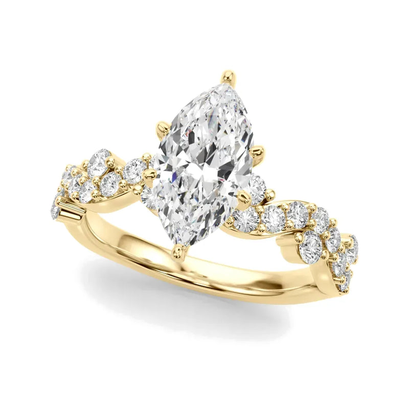 Vanessa marquise lab-grown diamond engagement ring, 2 ct center, yellow gold