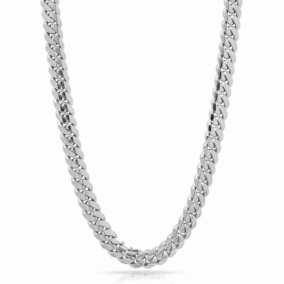 Solid Gold Cuban Link Chain- 11mm | GoldZenn Jewelry- Closer chain view in white gold