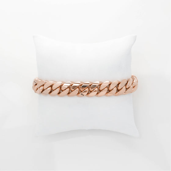 12mm Solid Gold Cuban Link Bracelet | GOLDZENN Jewelry- Chain view in rose gold