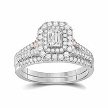  Two-Tone Emerald Diamond Bridal Wedding Ring Set - 14k Gold(Ring detail.)
