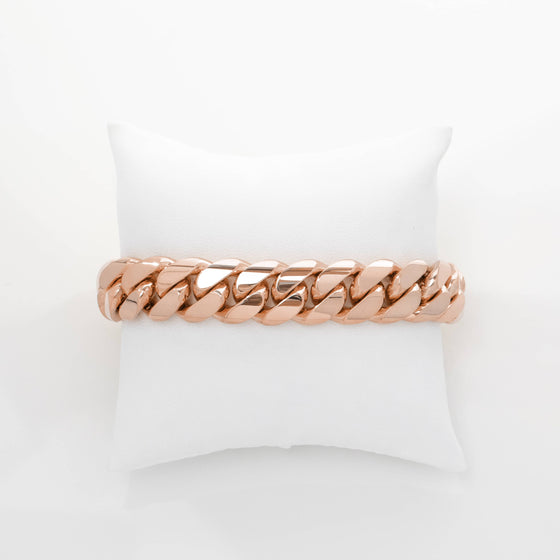Solid Gold Cuban Link Bracelet- 15mm | GOLDZENN Jewelry- Closer link chain view in rose gold