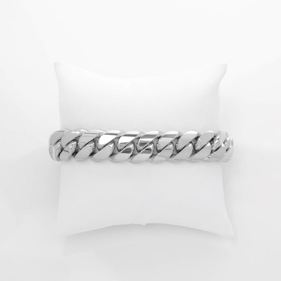 Solid Gold Cuban Link Bracelet- 15mm | GOLDZENN Jewelry- Closer link chain view in white gold
