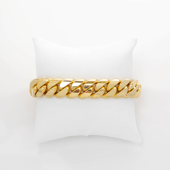 Solid Gold Cuban Link Bracelet- 15mm | GOLDZENN Jewelry- Closer link chain view in yellow gold