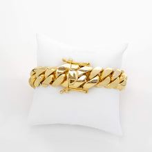  Mens Solid Gold Cuban Link Bracelet-18mm | GOLDZENN Jewelry- Box lock and chain link detail