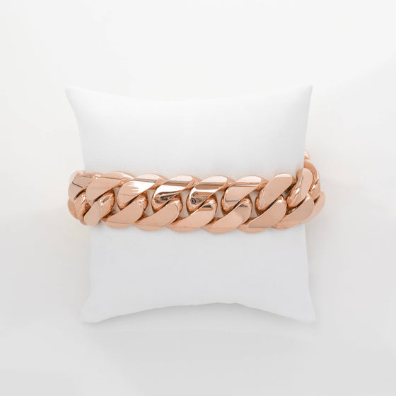 Cuban Link Chain Bracelet- 19mm Solid Gold | GOLDZENN Jewelry- Link chain detail in Rose gold