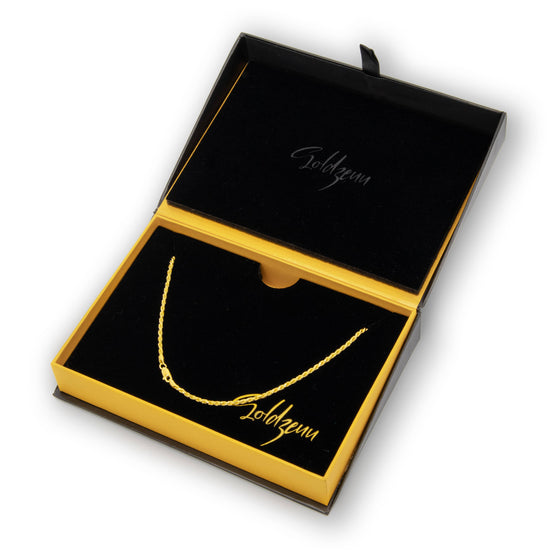 3.5 mm Rope Chain - 14k Gold Bonded| GoldZenn Jewelry- In a box detail of the chain.