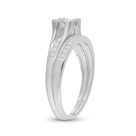 Princess Diamond Engagement Wedding Ring Set-0.5CTW- 10k| GOLDZENN- Side view detail of the ring in white gold.