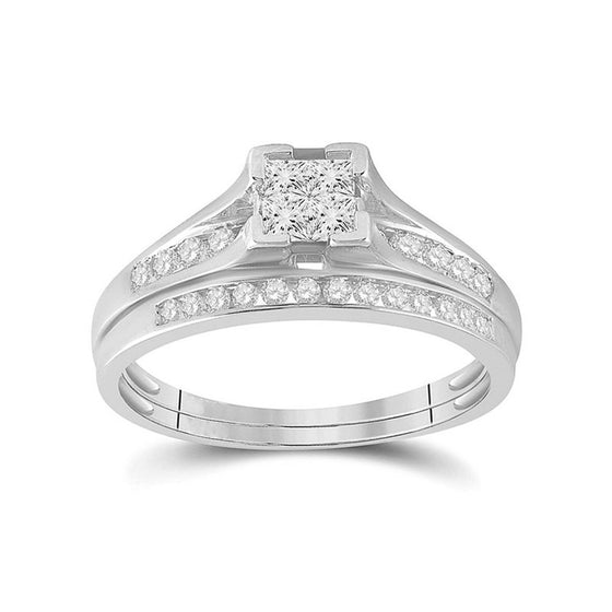 Princess Diamond Engagement Wedding Ring Set-0.5CTW- 10k| GOLDZENN- Front detail of the ring in white gold.