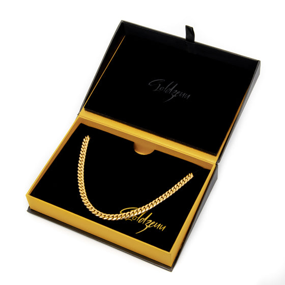 14k Gold Bonded Cuban Link Chain - 5mm| GOLDZENN Jewelry- In a box view