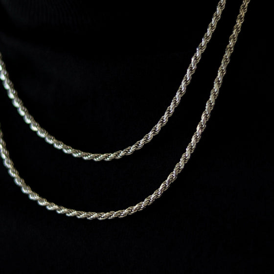 3mm 925 Silver Rope Chain| GoldZenn Jewelry- Chain details in 2 different length variations.