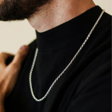  3mm 925 Silver Rope Chain| GOLDZENN  Jewelry- Side view detail of the chain while wearing with a model.