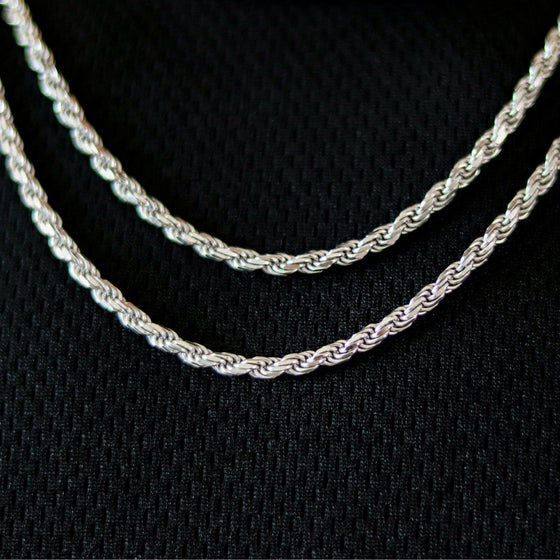 4mm 925 Silver Rope Chain | GOLDZENN Jewelry- Closer detail of the chain in 2 different length variations.