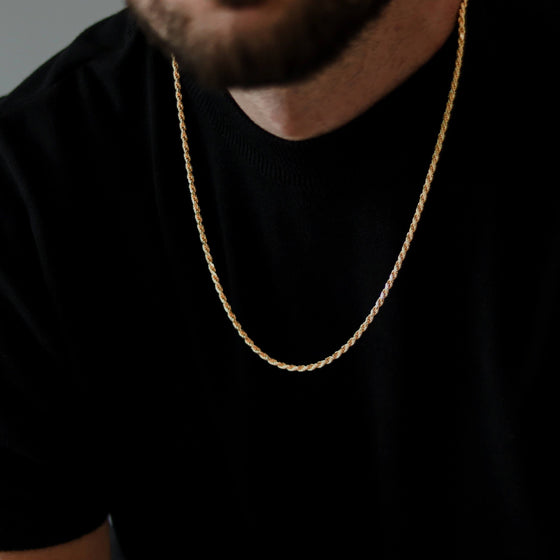 2.5mm - Rope Chain - 14k Gold| GoldZenn Jewelry- Actual view with a model wearing it