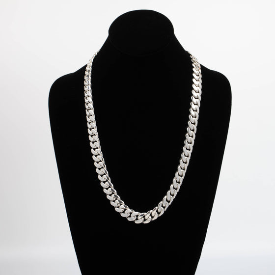 Silver Cuban Link Chain 999- 14mm | GOLDZENN Jewelry- Showing the full details of the chain.
