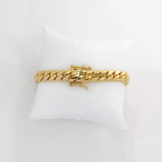 Solid Gold Cuban Link Bracelet- 10mm | GOLDZENN- Box lock and chain view