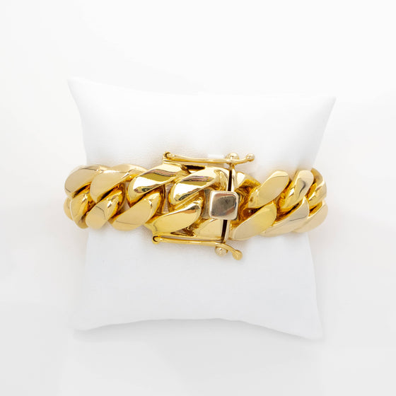 20mm Mens Solid Gold Cuban Link Bracelet| GOLDZENN Jewelry- Box lock and chain detail