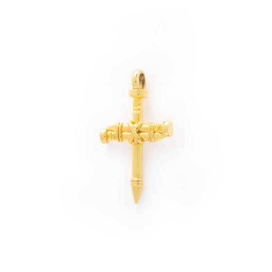 Solid Gold Cross Pendant| GOLDZENN- Showing the side view detail of the pendant.