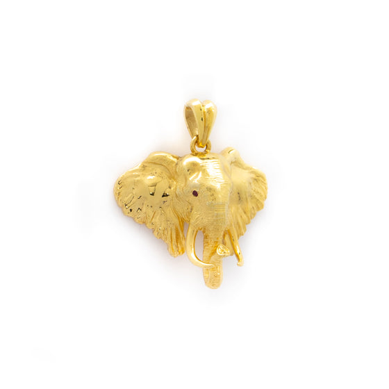 Elephant Head Pendant in Solid Gold| GOLDZENN- Side view detail of the pendant.