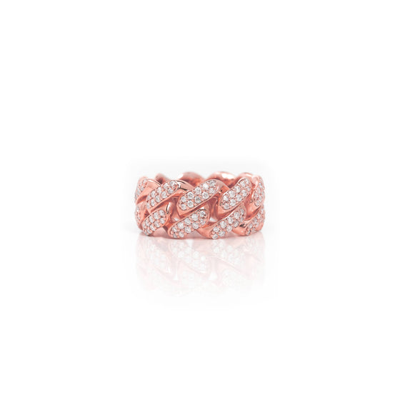 Iced Cuban Link Ring- 10mm - 10k Solid Gold- GOLDZENN Jewelry | In Rose Gold View