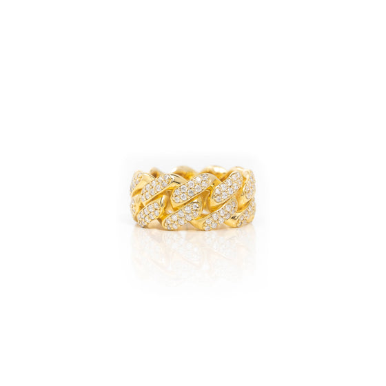 Iced Cuban Link Ring in Solid Gold 14k - 10mm | GOLDZENN Jewelry- Iced cuban link ring in yellow, rose and white gold view