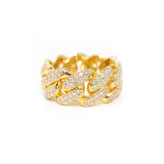 Iced Cuban Link Ring- 10mm - 10k Solid Gold- GOLDZENN Jewelry | In Gold Closer View