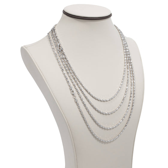 3mm - Barrel Crystal Chain Necklace - 925 Silver| GOLDZENN- Side view details of the chain in 4 length variations.