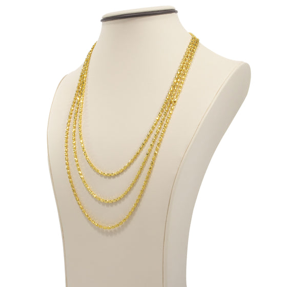 Barrel Yellow Gold Crystal Chain- 3mm | GOLDZENN- Other side view detail of the chain in 3 length variations.