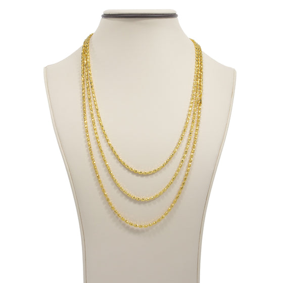 Barrel Yellow Gold Crystal Chain- 3mm | GOLDZENN- Front view of the chain in 3 length variations.