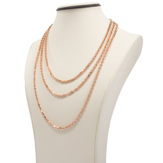 Solid Gold Cable Link Chain- 3.5mm - Rose Gold| GOLDZENN - Other side view if the chain in 3 length variations.