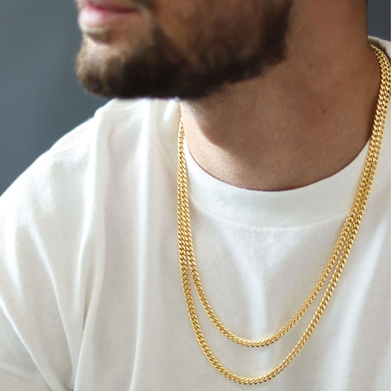 14k Gold Bonded Cuban Link Chain - 5mm| GOLDZENN Jewelry- Showing length variation while a model wearing it.