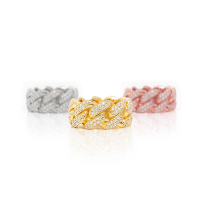 Iced Cuban Link Ring- 10mm - 10k Solid Gold- GOLDZENN Jewelry| In Gold, Rose Gold and White Gold View