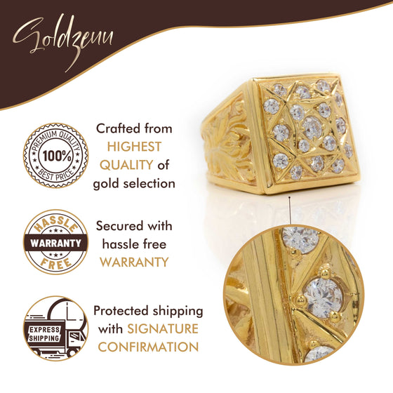 Square Cluster Ring in Solid Gold| GOLDZENN(Feature details of the ring.)
