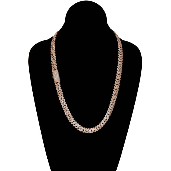 Iced Out Cuban Link Chain - Solid Rose Gold| GoldZenn Jewelry- Full chain view front detail.