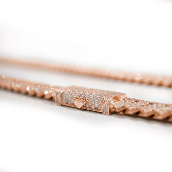 Moissanite Prong Cuban Link Chain - Solid Rose Gold