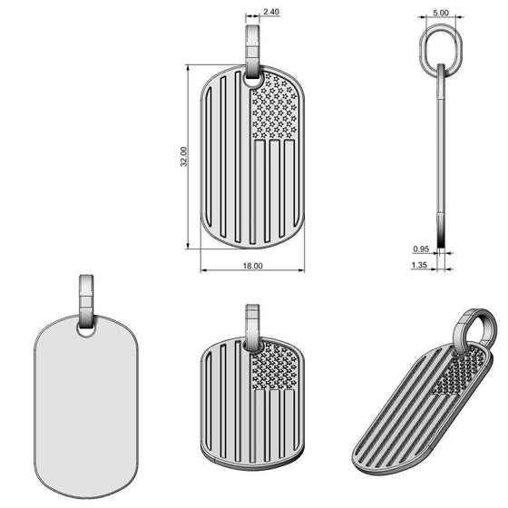 USA Flag Tag Pendant- GOLDZENN(Showing the full  detail of the pendant ).