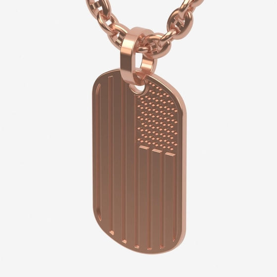 USA Flag Tag Pendant- GOLDZENN(Showing the side view  detail of the pendant in rose gold).