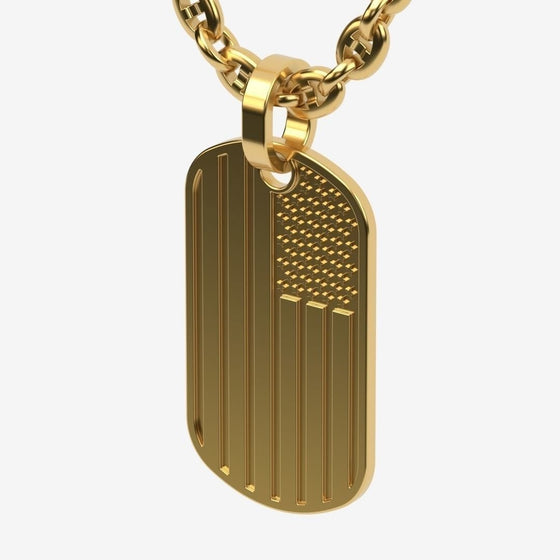 USA Flag Tag Pendant- GOLDZENN(Showing the side view  detail of the pendant in gold).