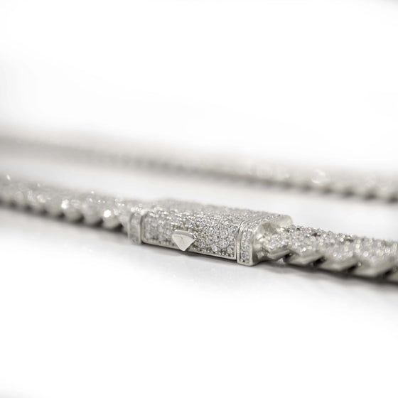 Moissanite Prong Cuban Link Chain - Solid White Gold