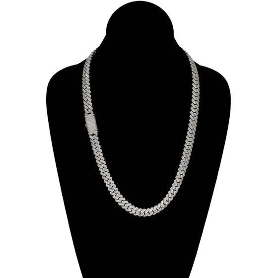 Iced Out Cuban Link Chain - Solid White Gold| GoldZenn Jewelry- Full chain view.